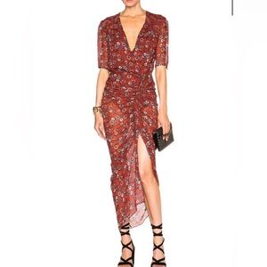 NWT Veronica Beard Mariposa Midi Dress in Rust Floral, 100% Silk